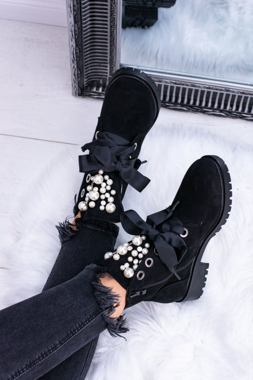 zamšādas siltināti Sieviešu puszābaki  Melns Perla