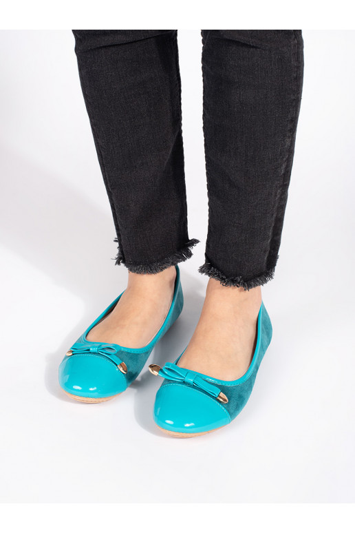 Zilas krāsas  balerīnas z lakierowanym noskiem