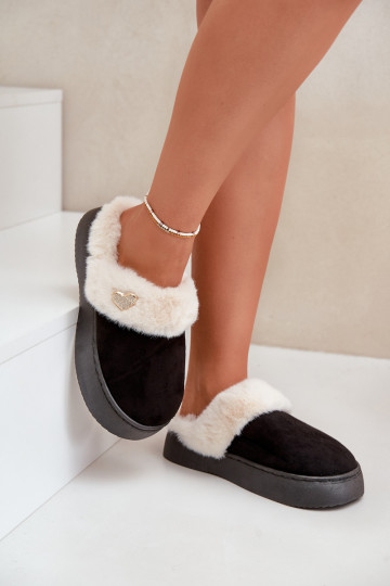 Čības  ar kažokādu I Ozdobnym Heartsm Melns Otielo