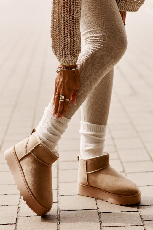 sniega apavi  ar platformu siltināti ar kažokādu smilšu krāsas Xamella sniega apavi  ar platformu siltināti ar kažokādu smilšu krāsas Xamella