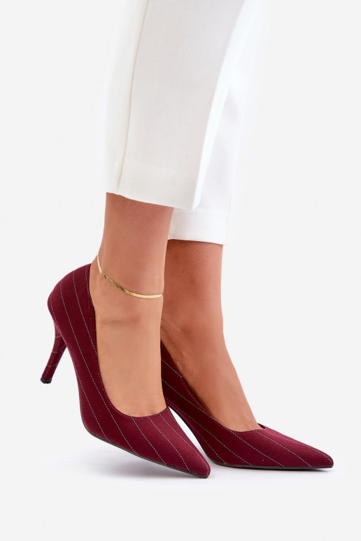 Auduma augstpapēžu kurpes  ar svītrām bordo krāsas Tifidra Auduma augstpapēžu kurpes  ar svītrām bordo krāsas Tifidra