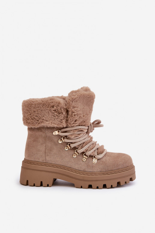 šņorējami apavi  ar kažokādu smilšu krāsas Vaminia šņorējami apavi  ar kažokādu smilšu krāsas Vaminia