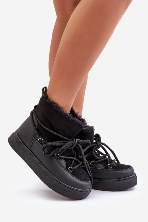 sniega apavi  ar platformu siltināti ar kažokādu Melns Aziara