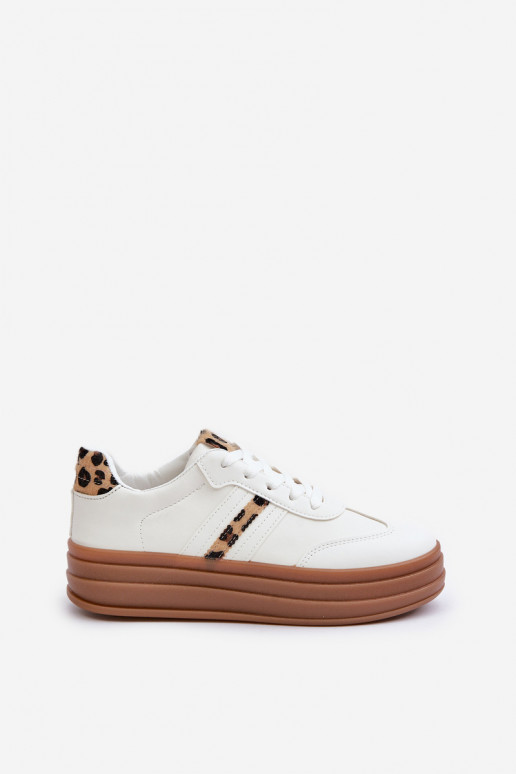 Sneakers modeļa apavi Sieviešu ar platformu ar leoparda kažokādas rakstu baltas krāsas Dravinnia
