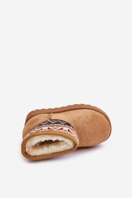 sniega apavi Bērnu apavi ar rakstiem Wstawką siltināti ar kažokādu brūnas krāsas Mirirae  sniega apavi Bērnu apavi ar rakstiem Wstawką siltināti ar kažokādu brūnas krāsas Mirirae