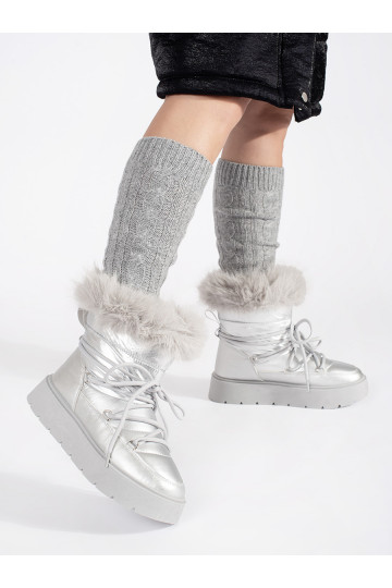 Sudraba krāsas Sieviešu sniega zābaki ar kažokādu  2