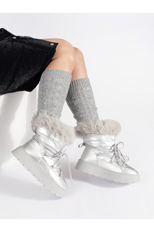 Sudraba krāsas Sieviešu sniega zābaki ar kažokādu 