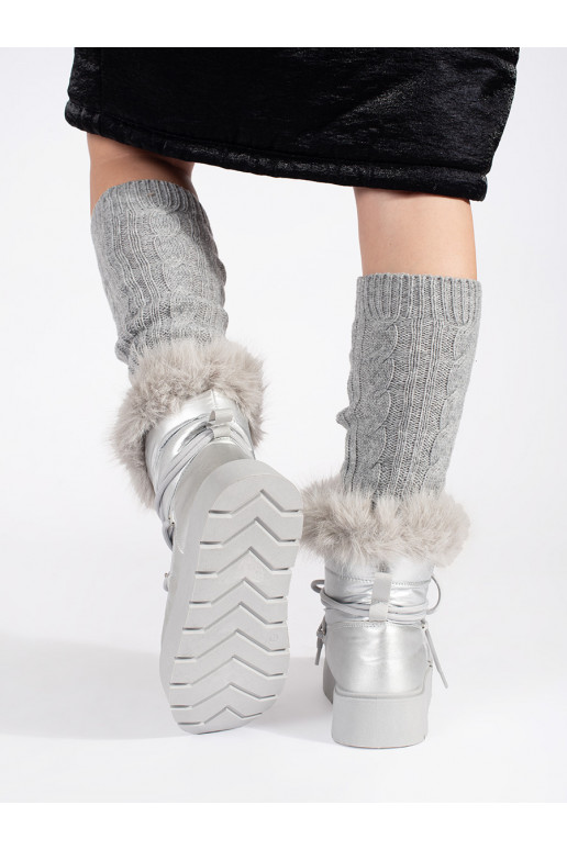 Sudraba krāsas Sieviešu sniega zābaki ar kažokādu 