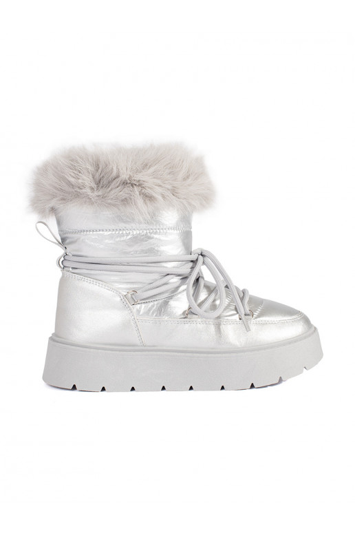 Sudraba krāsas Sieviešu sniega zābaki ar kažokādu 