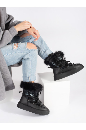 Melns Sieviešu sniega zābaki ar kažokādu  2