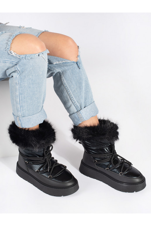 Melns Sieviešu sniega zābaki ar kažokādu 