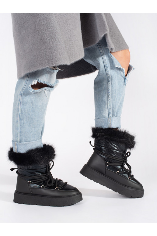 Melns Sieviešu sniega zābaki ar kažokādu 