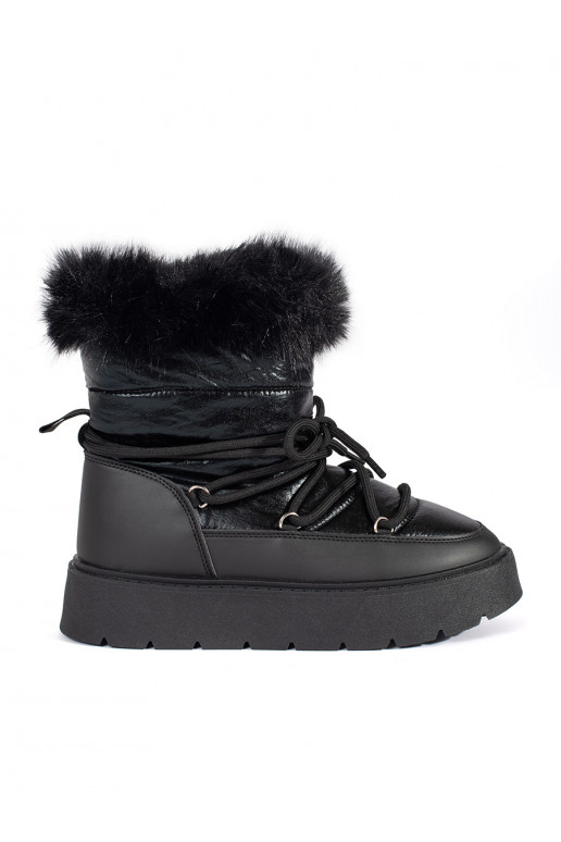 Melns Sieviešu sniega zābaki ar kažokādu 