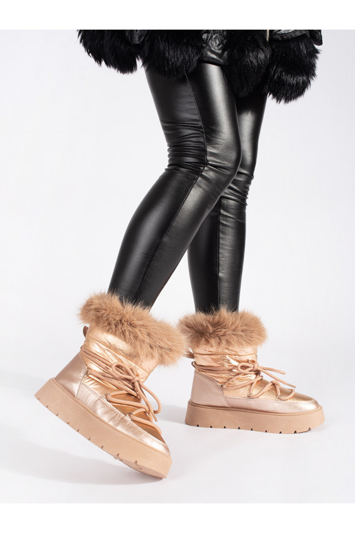 Zelta krāsas Sieviešu sniega zābaki ar kažokādu 