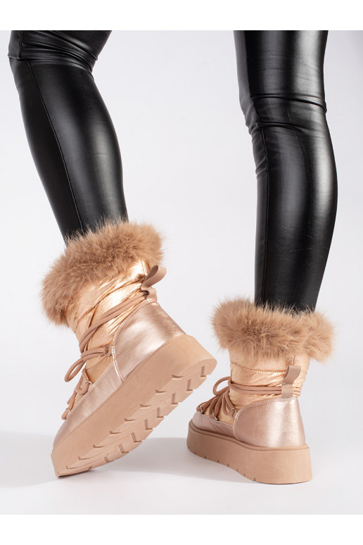 Zelta krāsas Sieviešu sniega zābaki ar kažokādu 