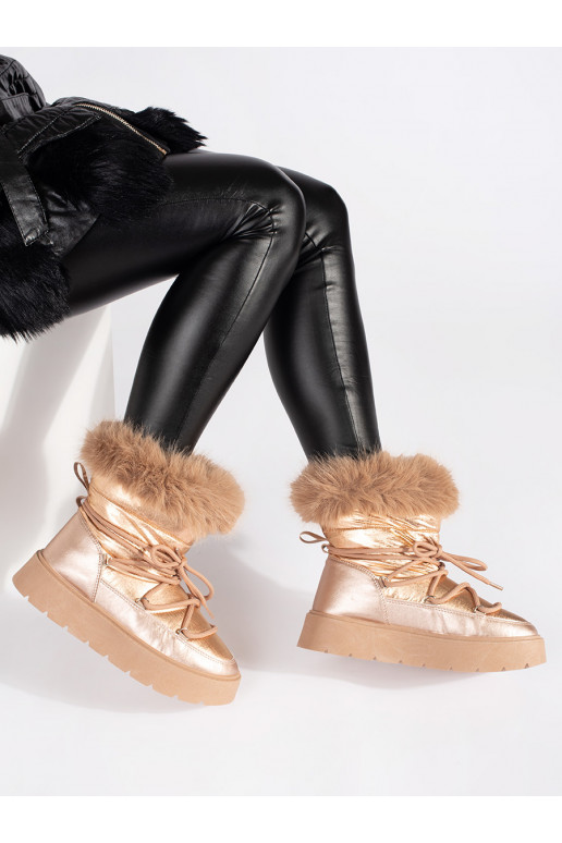 Zelta krāsas Sieviešu sniega zābaki ar kažokādu 