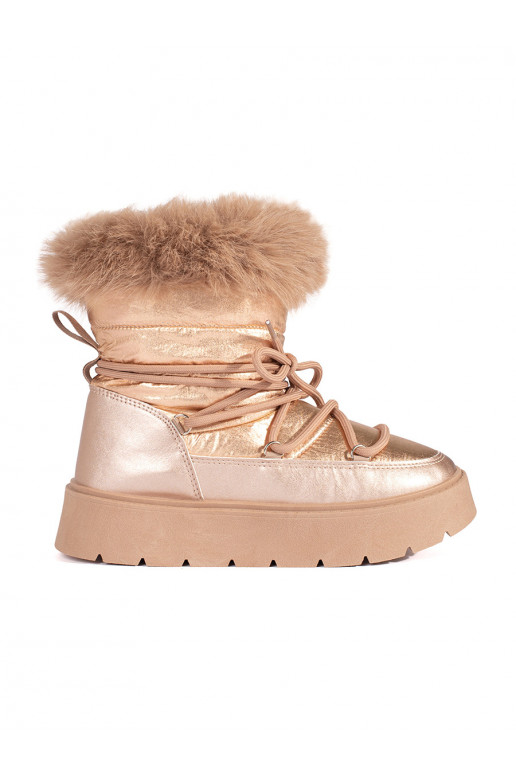 Zelta krāsas Sieviešu sniega zābaki ar kažokādu 