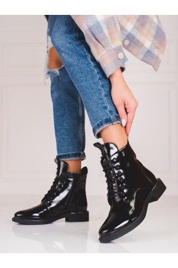 šņorējami sieviešu zābaki Melnas krāsas  2