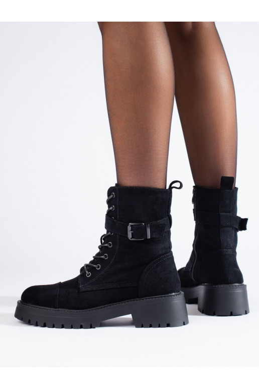 zamšādas sieviešu zābaki ar sprādzēm