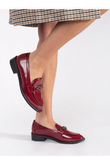 bordo krāsas sieviešu mokasīni