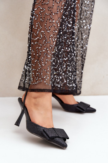 Spīdīgi augstpapēžu kurpes ar bantītēm Melns Gredan