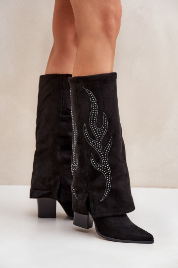 Dekorētas garie zābaki Z Wywiniętą Cholewką ar papēdi Melns Ivilta