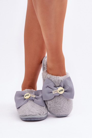 Čības  ar kažokādu I ar bantītēm Pelēkas krāsas Olfedi