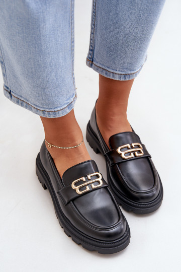 sieviešu mokasīni Ze Zelta krāsasm Detalem Melns Trionna