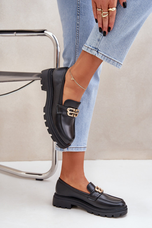 sieviešu mokasīni Ze Zelta krāsasm Detalem Melns Trionna sieviešu mokasīni Ze Zelta krāsasm Detalem Melns Trionna