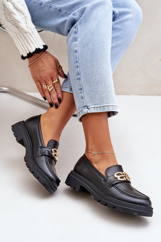 sieviešu mokasīni Ze Zelta krāsasm Detalem Melns Trionna sieviešu mokasīni Ze Zelta krāsasm Detalem Melns Trionna