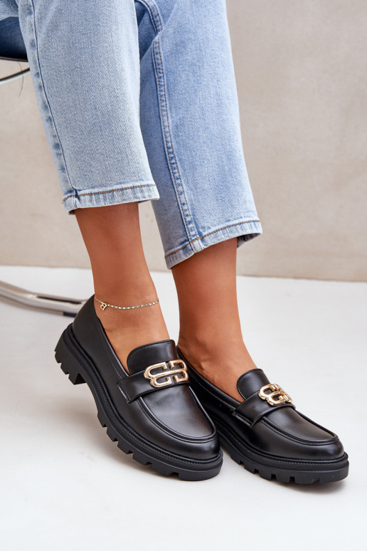 sieviešu mokasīni Ze Zelta krāsasm Detalem Melns Trionna sieviešu mokasīni Ze Zelta krāsasm Detalem Melns Trionna