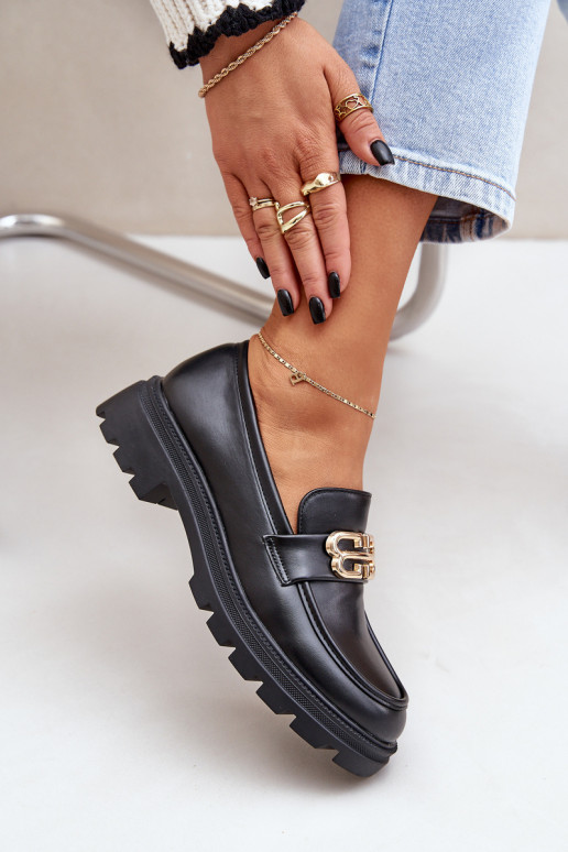 sieviešu mokasīni Ze Zelta krāsasm Detalem Melns Trionna sieviešu mokasīni Ze Zelta krāsasm Detalem Melns Trionna