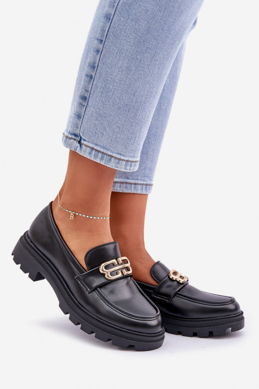 sieviešu mokasīni Ze Zelta krāsasm Detalem Melns Trionna sieviešu mokasīni Ze Zelta krāsasm Detalem Melns Trionna