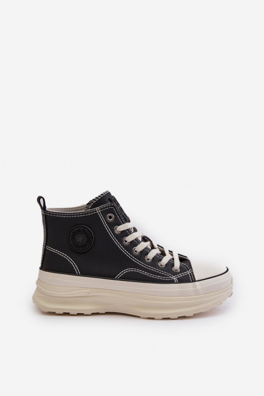 Platformas apavi no eko ādas melnā krāsā Platformas apavi no eko ādas melnā krāsā