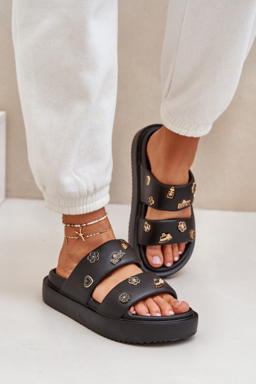 Vieglas čības uz pirksta sieviešu čības Z Przypinkami Melns Ravanala