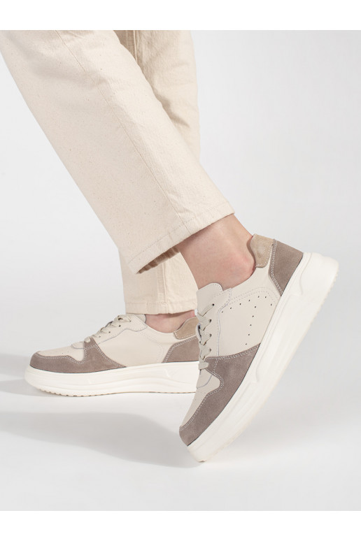 Uz platformas smilškrāsas ādas kedas  Uz platformas smilškrāsas ādas kedas