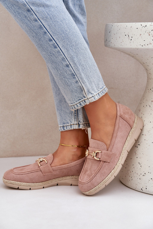 Mokasīni Ze Zelta krāsasm Detalem I Jutową Plecionką Rozā krāsas Lainer  Mokasīni Ze Zelta krāsasm Detalem I Jutową Plecionką Rozā krāsas Lainer