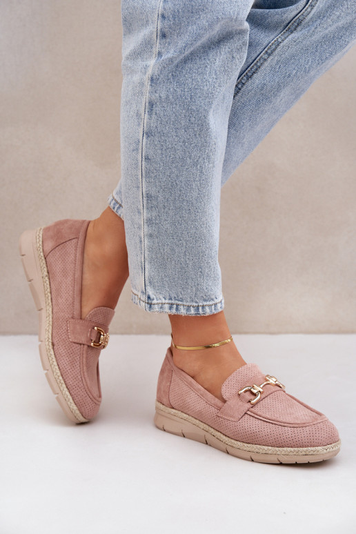 Mokasīni Ze Zelta krāsasm Detalem I Jutową Plecionką Rozā krāsas Lainer  Mokasīni Ze Zelta krāsasm Detalem I Jutową Plecionką Rozā krāsas Lainer