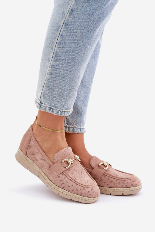 Mokasīni Ze Zelta krāsasm Detalem I Jutową Plecionką Rozā krāsas Lainer  Mokasīni Ze Zelta krāsasm Detalem I Jutową Plecionką Rozā krāsas Lainer