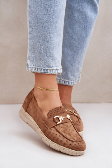  Mokasīni Ze Zelta krāsasm Detalem I Jutową Plecionką brūnas krāsas Lainer