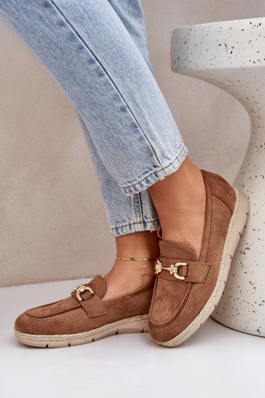 Mokasīni Ze Zelta krāsasm Detalem I Jutową Plecionką brūnas krāsas Lainer  Mokasīni Ze Zelta krāsasm Detalem I Jutową Plecionką brūnas krāsas Lainer