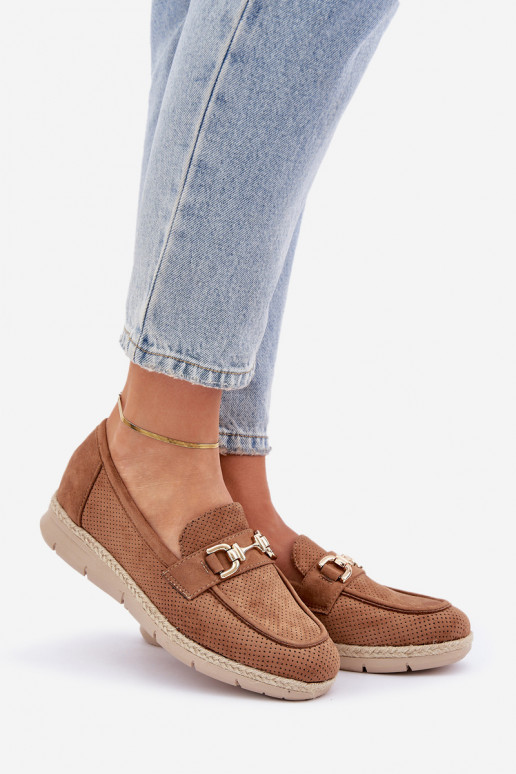 Mokasīni Ze Zelta krāsasm Detalem I Jutową Plecionką brūnas krāsas Lainer  Mokasīni Ze Zelta krāsasm Detalem I Jutową Plecionką brūnas krāsas Lainer