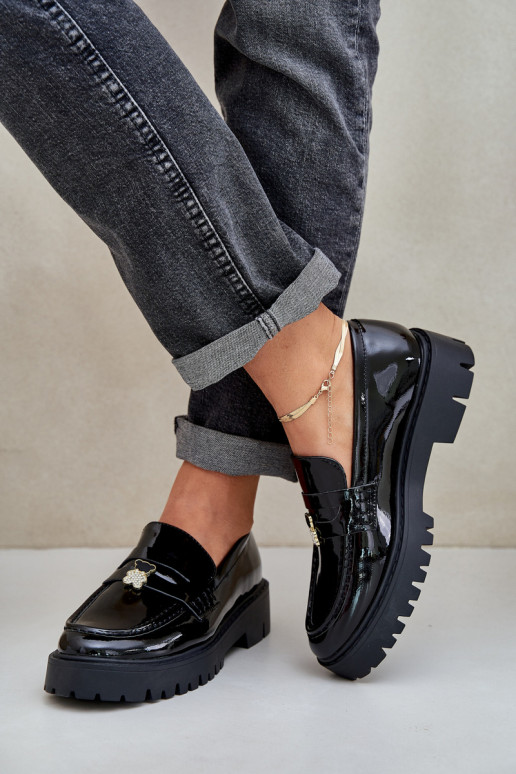 Lakoti mokasīni  Z Przypinką  Melns Wulinea