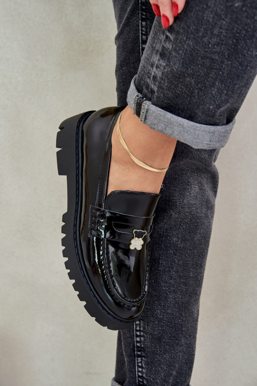 Lakoti mokasīni  Z Przypinką  Melns Wulinea