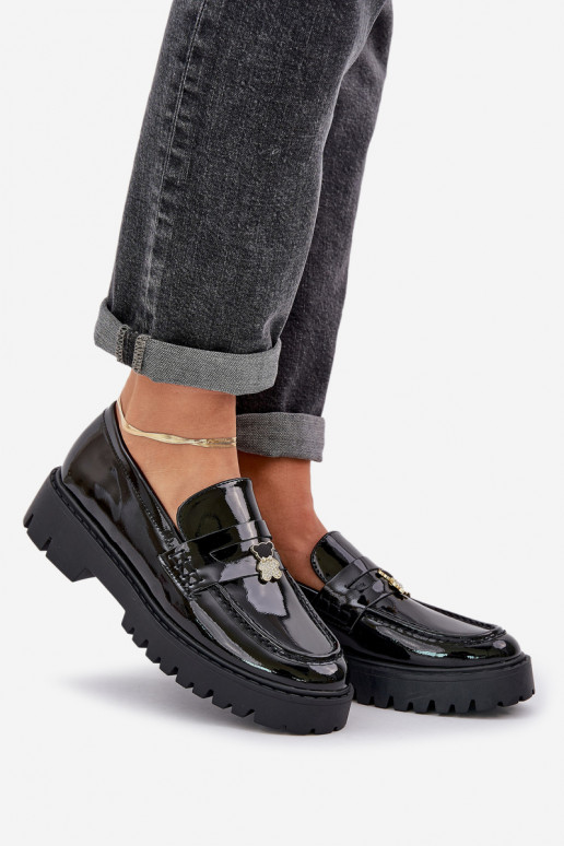 Lakoti mokasīni  Z Przypinką  Melns Wulinea