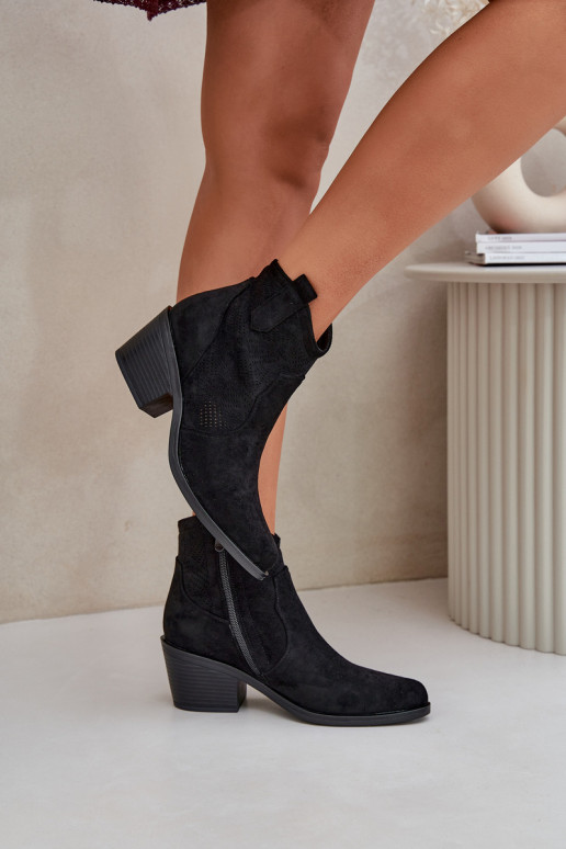 kovboju stila puszābaki  Eko Ažūra zamšādas S.Barski HY51-061 Melns kovboju stila puszābaki  Eko Ažūra zamšādas S.Barski HY51-061 Melns