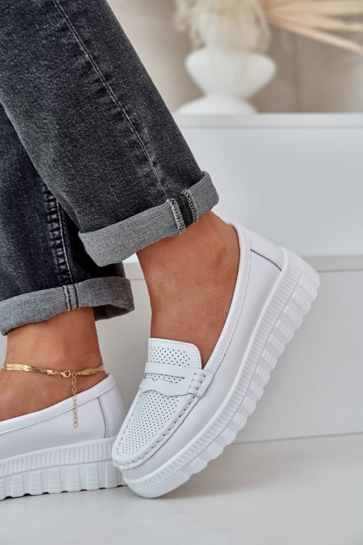   Sieviešu mokasīni ar apzeltītu zoli I Koturnie baltas krāsas Elanindel