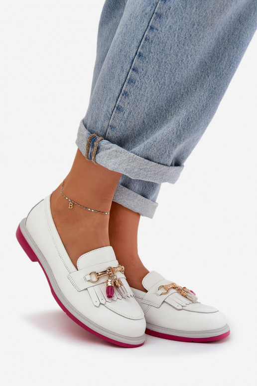   Eleganta stila Mokasīni ar platiem papēžiem S.Barski LR51-768 baltas krāsas