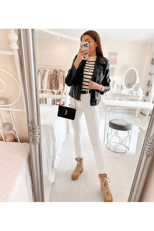 Melna Tricia eko-ādas motociklistu jaka