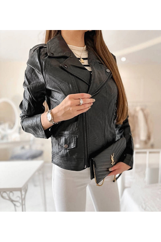 Melna Tricia eko-ādas motociklistu jaka